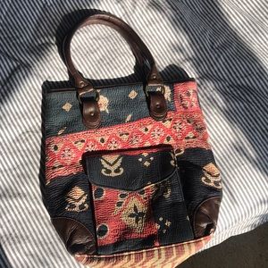 Kantha bag with leather straps!